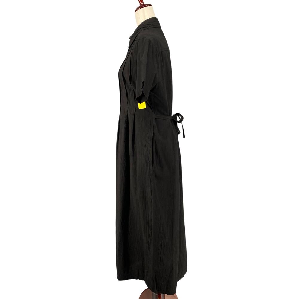 Vtg 80s 90s Two Potato Button Down Tie Back Short Sleeve Maxi Dress XS Black NOS - Picture 5 of 16